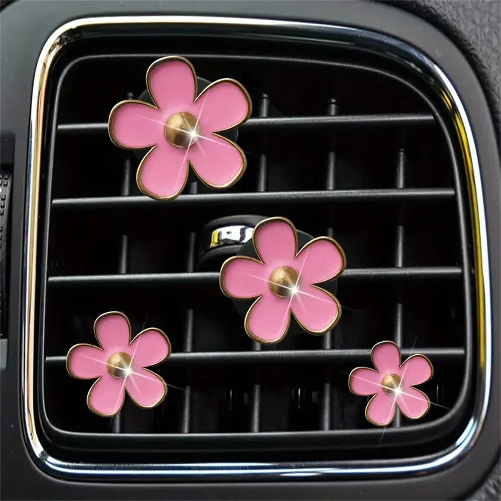 4pcs/set Small Car Air Outlet Perfume Decoration Clip Flower Daisy Design Car Interior Aromatherapy Fresheners Diffuser Access