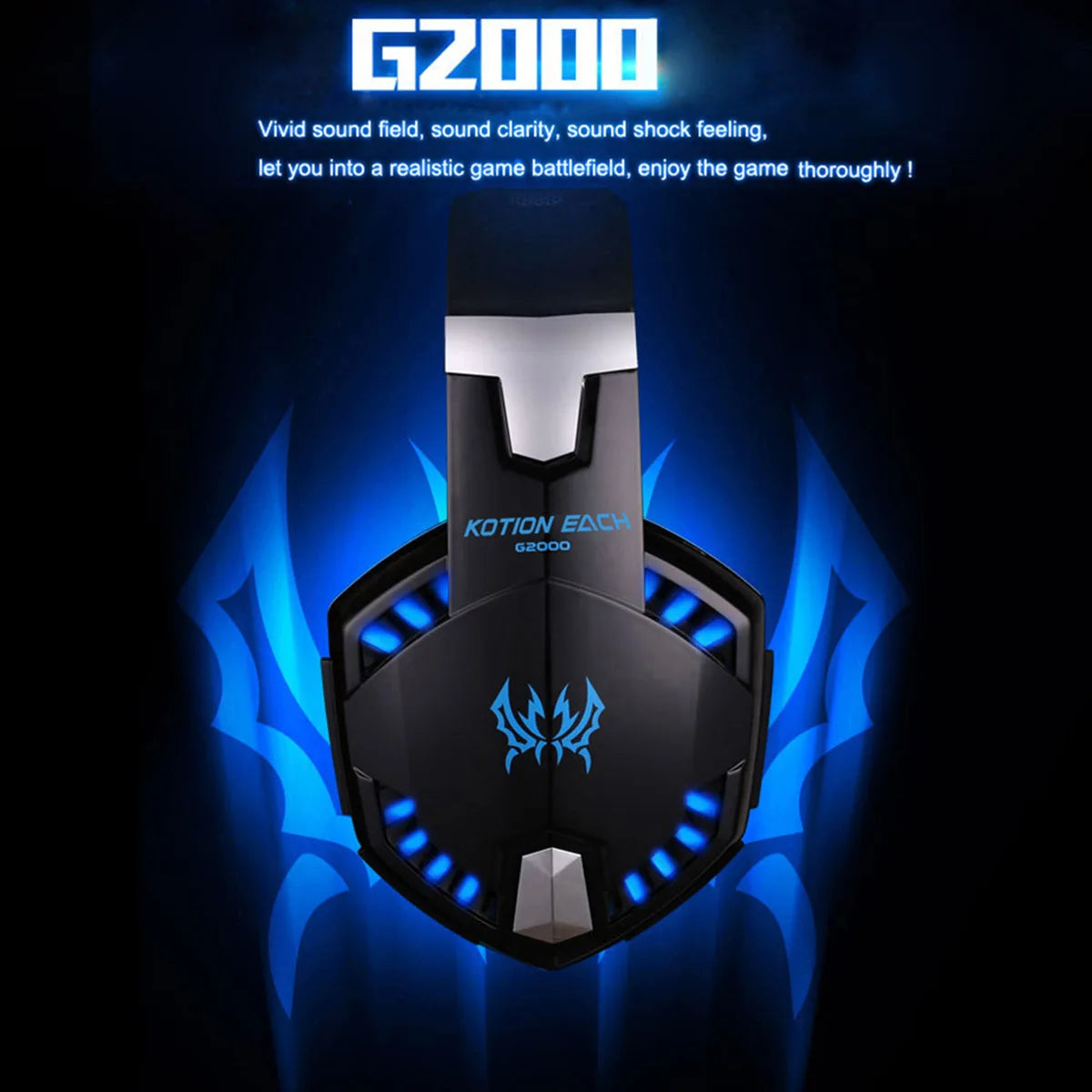 G2000 Gaming Headset Deep Bass Stereo Wired Headphone Glowing Earphone with Microphone for PS5 PS4 XBOX Laptop Computer Gamer