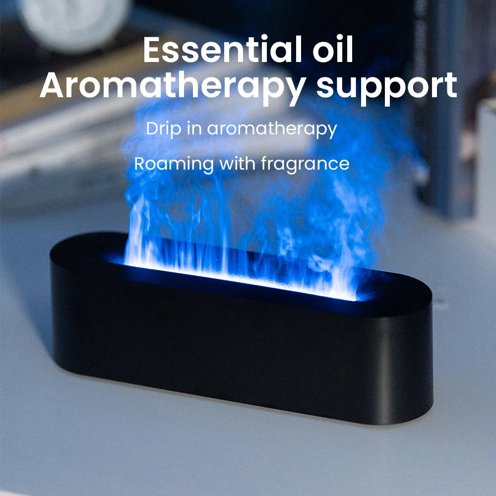 Flame Aroma Diffuser Essential Oil Air Humidifier Ultrasonic Cool Mist Difusor with RGB Realistic Fire Night Light