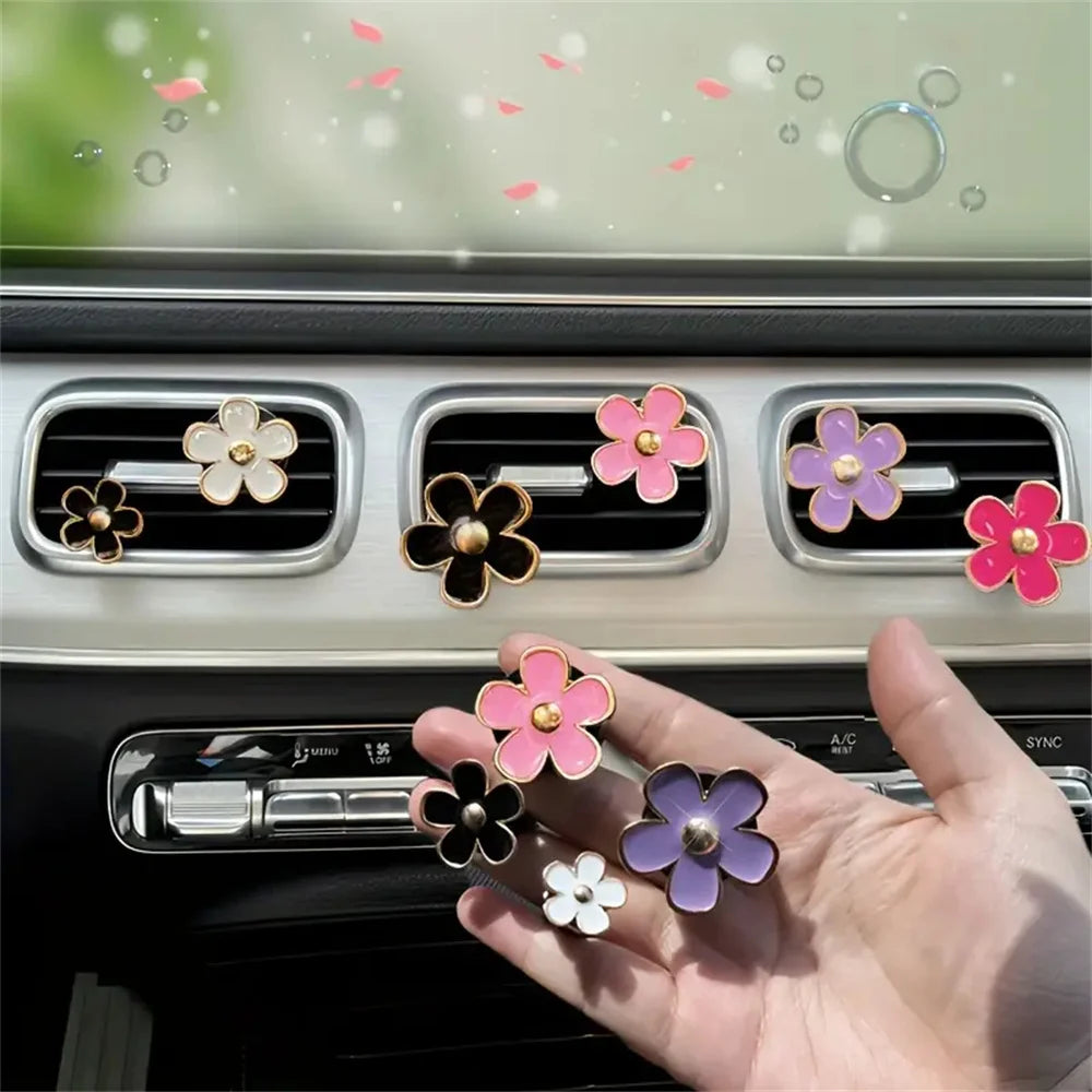 4pcs/set Small Car Air Outlet Perfume Decoration Clip Flower Daisy Design Car Interior Aromatherapy Fresheners Diffuser Access