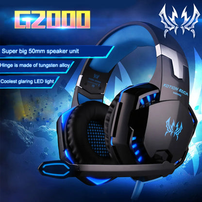 G2000 Gaming Headset Deep Bass Stereo Wired Headphone Glowing Earphone with Microphone for PS5 PS4 XBOX Laptop Computer Gamer