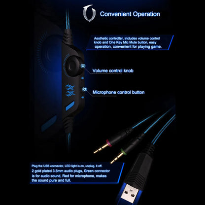 G2000 Gaming Headset Deep Bass Stereo Wired Headphone Glowing Earphone with Microphone for PS5 PS4 XBOX Laptop Computer Gamer